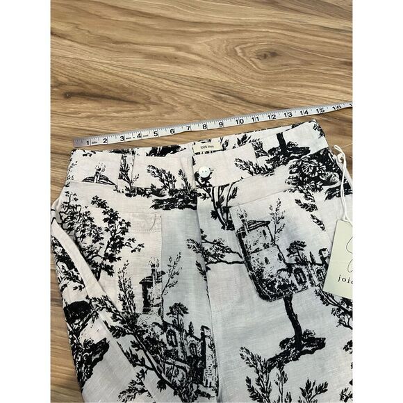 Joie NWT Pants Wide Leg Linen Tree Printed Ivory/Black Pockets sz 8 - Picture 5 of 9